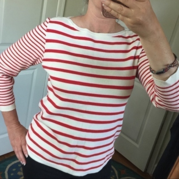 J. Crew Factory Red Mixed Stripe Holiday Sweater - Picture 1 of 3
